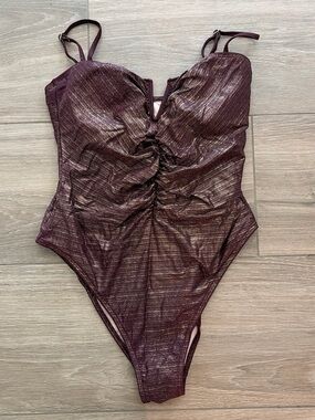 Shimmery Ruched Plum Kids One-Piece Swimsuit